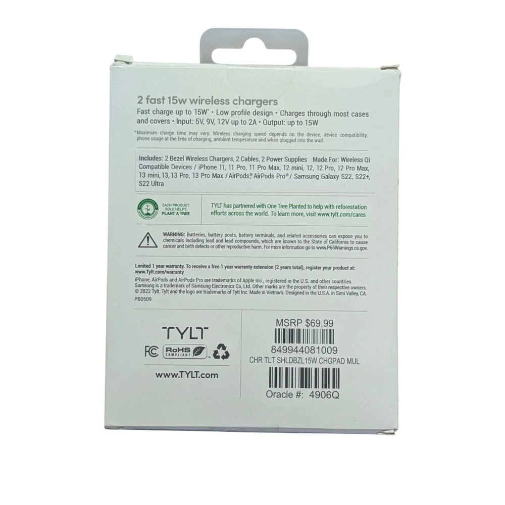 R6-O TYLT Bezel 2 Fast 15W Wireless Chargers‎ For Phones And Airpod Black+White